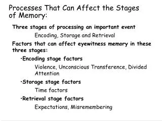 Processes That Can Affect the Stages of Memory: