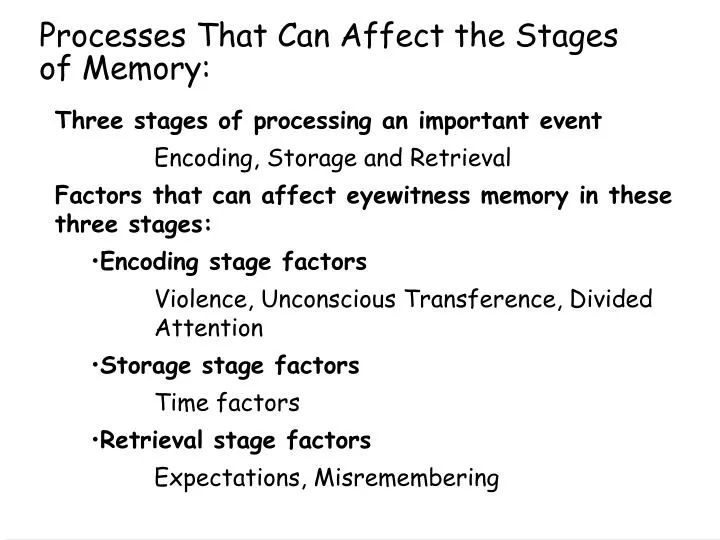 processes that can affect the stages of memory