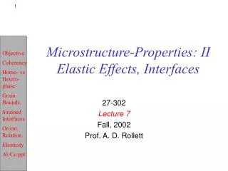 Microstructure-Properties: II Elastic Effects, Interfaces