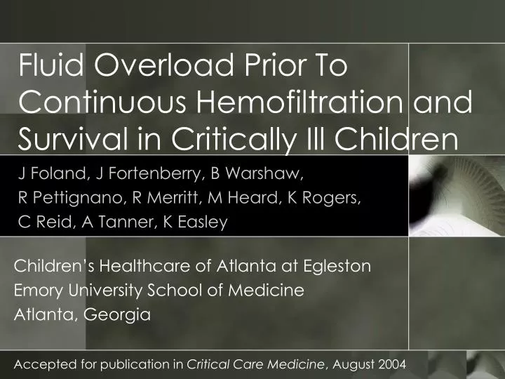 fluid overload prior to continuous hemofiltration and survival in critically ill children