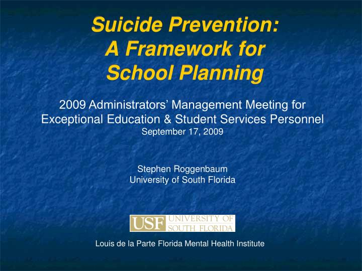suicide prevention a framework for school planning