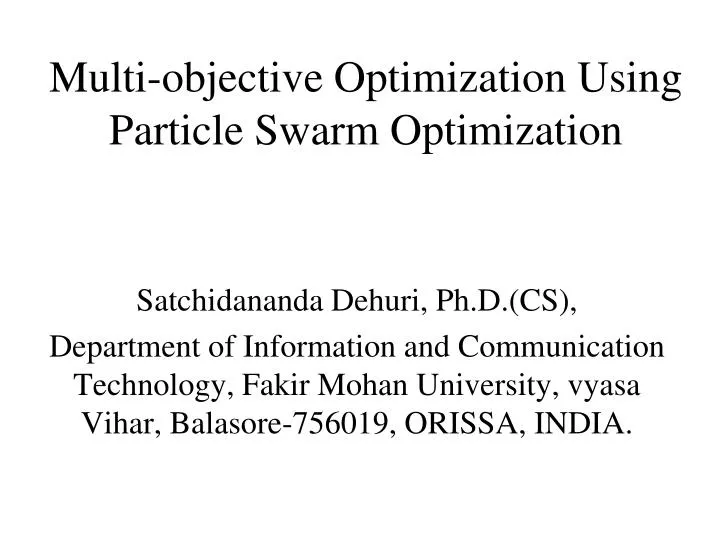 multi objective optimization using particle swarm optimization