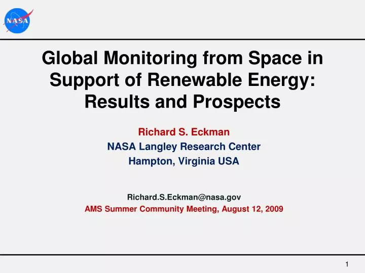 global monitoring from space in support of renewable energy results and prospects