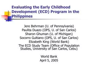 Evaluating the Early Childhood Development (ECD) Program in the Philippines
