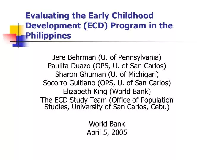 evaluating the early childhood development ecd program in the philippines