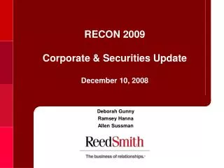 RECON 2009 Corporate &amp; Securities Update December 10, 2008