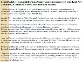 Robert Gately of Campbell Farming Corporation Announces Firs