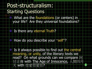 Post-structuralism: Starting Questions