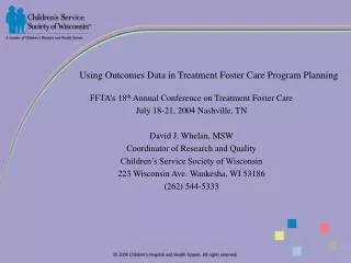 Using Outcomes Data in Treatment Foster Care Program Planning