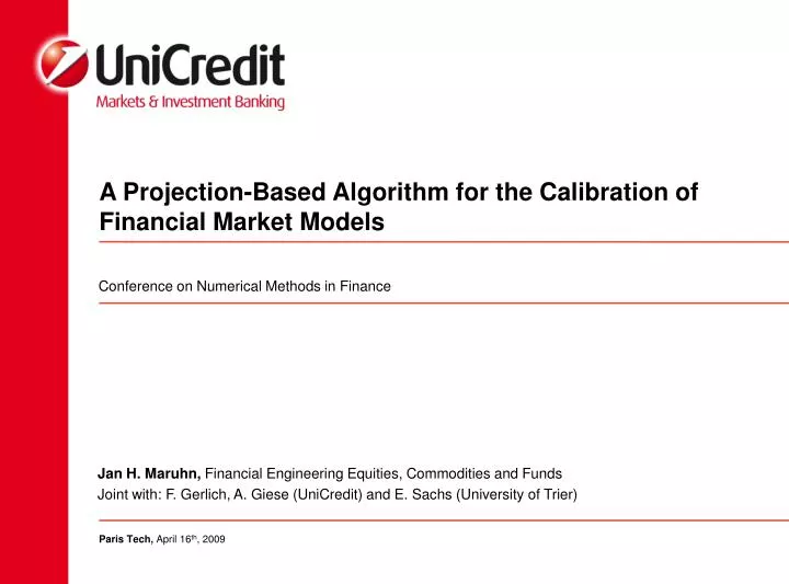 a projection based algorithm for the calibration of financial market models