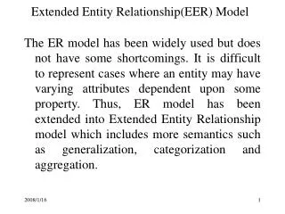 Extended Entity Relationship(EER) Model