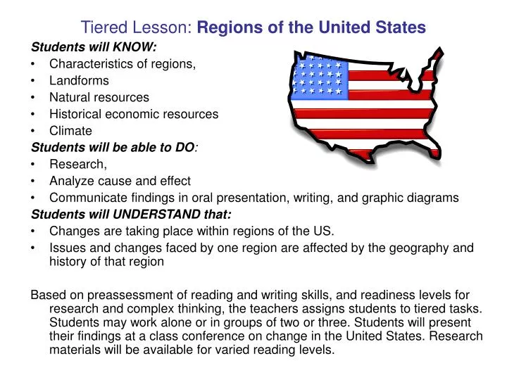 tiered lesson regions of the united states