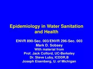 Epidemiology in Water Sanitation and Health