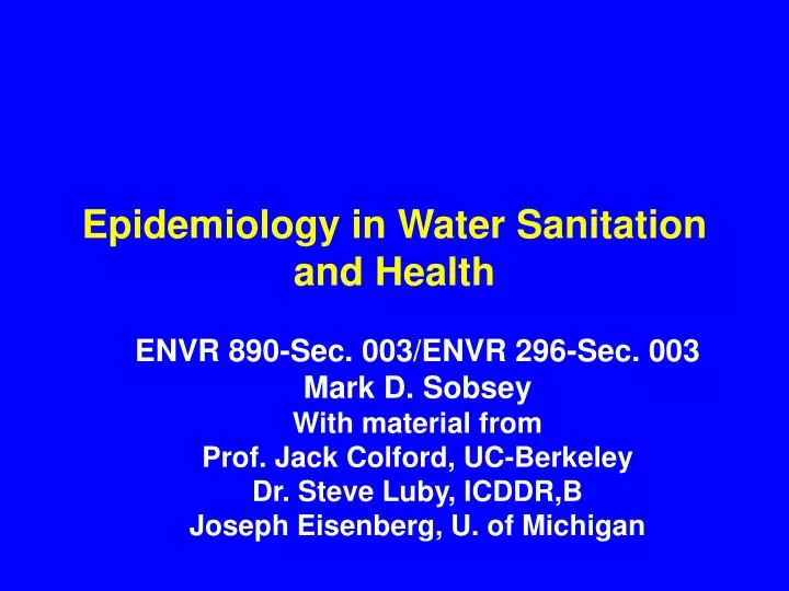 epidemiology in water sanitation and health