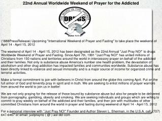 22nd Annual Worldwide Weekend of Prayer for the Addicted