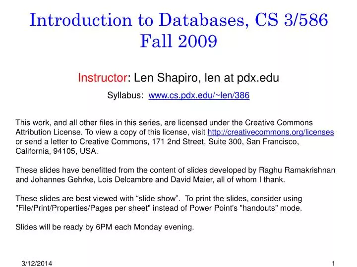 introduction to databases cs 3 586 fall 2009