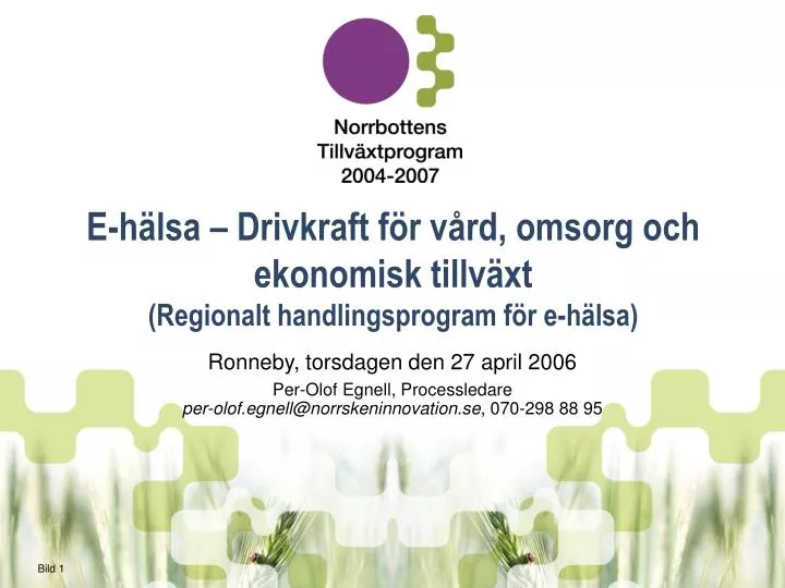 e h lsa drivkraft f r v rd omsorg och ekonomisk tillv xt regionalt handlingsprogram f r e h lsa