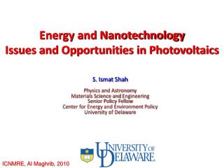 Energy and Nanotechnology Issues and Opportunities in Photovoltaics