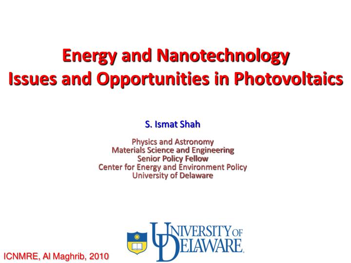 energy and nanotechnology issues and opportunities in photovoltaics