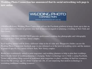 Wedding Photo Connection has announced that its social netwo