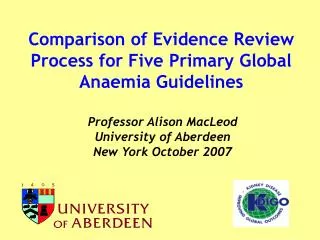Comparison of Evidence Review Process for Five Primary Global Anaemia Guidelines