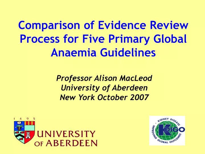 comparison of evidence review process for five primary global anaemia guidelines