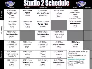 Studio 2 Schedule