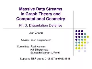Massive Data Streams in Graph Theory and Computational Geometry Ph.D. Dissertation Defense