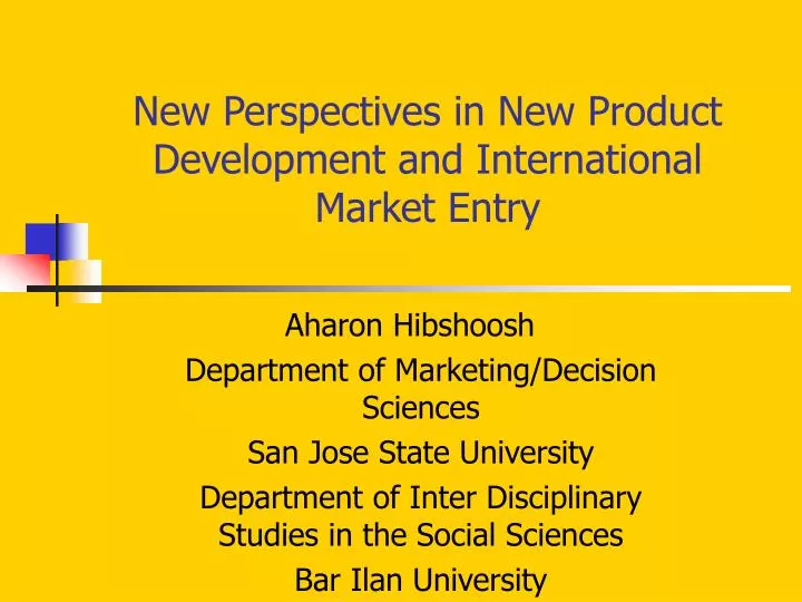 new perspectives in new product development and international market entry