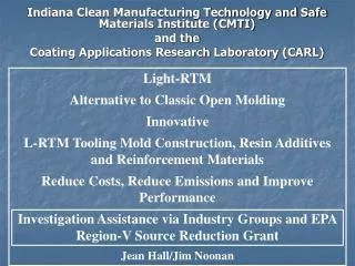 Indiana Clean Manufacturing Technology and Safe Materials Institute (CMTI) and the Coating Applications Research Laborat