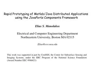 Rapid Prototyping of Matlab/Java Distributed Applications using the JavaPorts Components Framework