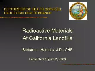 DEPARTMENT OF HEALTH SERVICES RADIOLOGIC HEALTH BRANCH