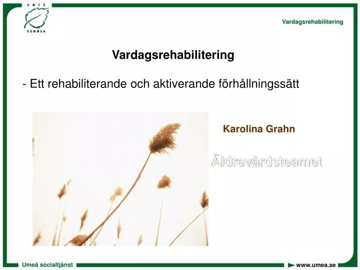 vardagsrehabilitering ett rehabiliterande och aktiverande f rh llningss tt