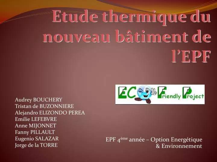 etude thermique du nouveau b timent de l epf