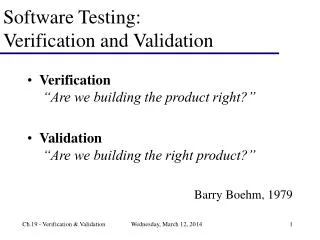 Software Testing: Verification and Validation