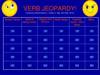 verb jeopardy created by heather beaman hadley jr high glen ellyn illinois