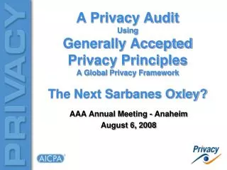 A Privacy Audit Using Generally Accepted Privacy Principles A Global Privacy Framework The Next Sarbanes Oxley?