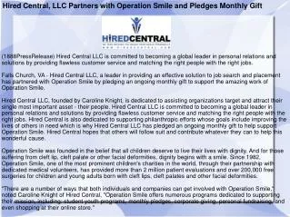 Hired Central, LLC Partners with Operation Smile and Pledges