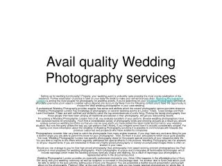 Avail quality Wedding Photography services