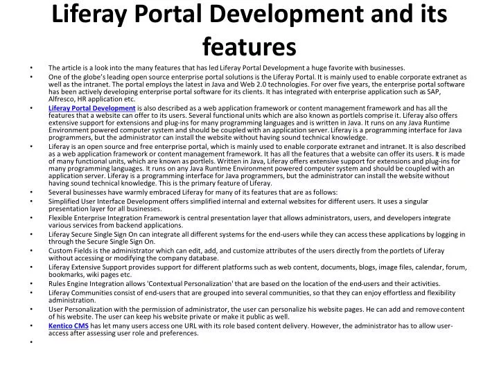 liferay portal development and its features