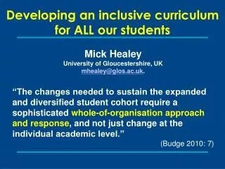 Developing an inclusive curriculum for ALL our students