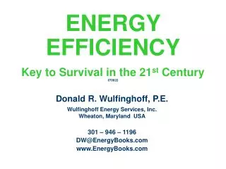 ENERGY EFFICIENCY Key to Survival in the 21 st Century 070822