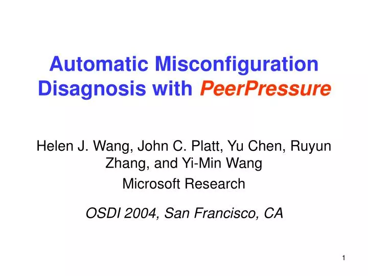 automatic misconfiguration disagnosis with peerpressure