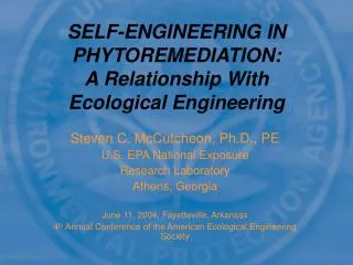 SELF-ENGINEERING IN PHYTOREMEDIATION: A Relationship With Ecological Engineering