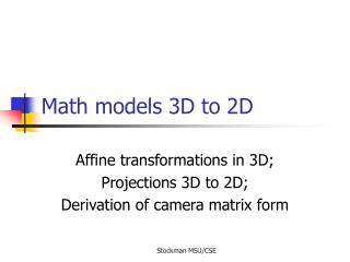 Math models 3D to 2D