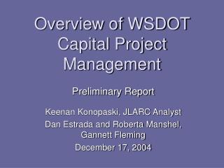 Overview of WSDOT Capital Project Management