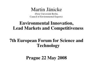 Martin Jänicke (Freie Universität Berlin, Cauncil of Environmental Experts):