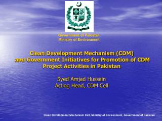 Clean Development Mechanism Cell, Ministry of Environment, Government of Pakistan