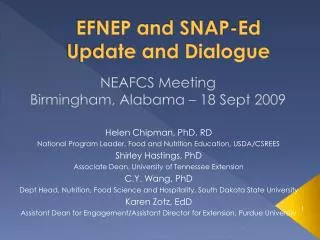 EFNEP and SNAP-Ed Update and Dialogue