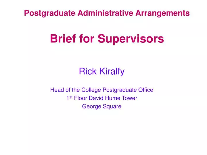 postgraduate administrative arrangements brief for supervisors